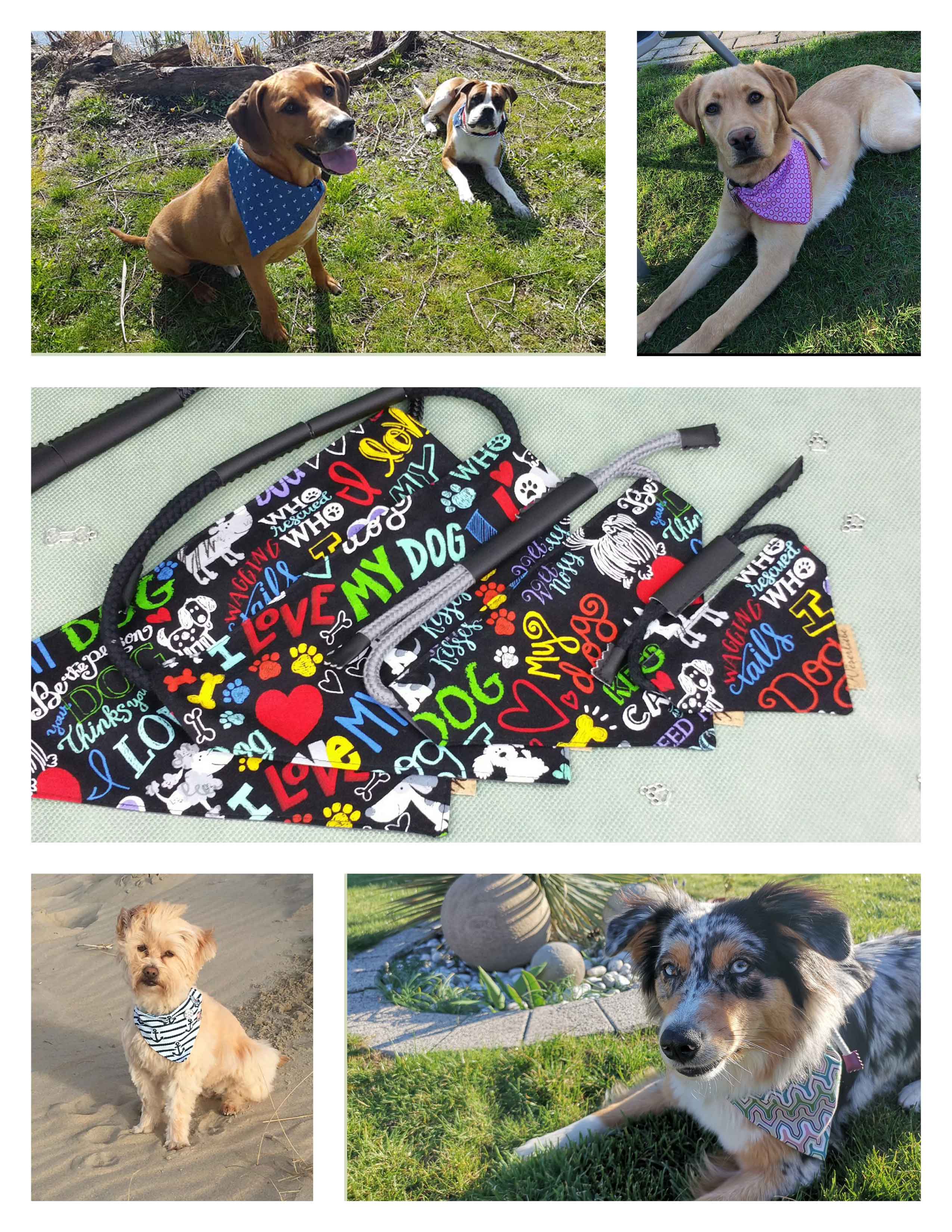 Hunde mit Tau-Hundehalstüchern - Schnittmuster und Naehanleitung