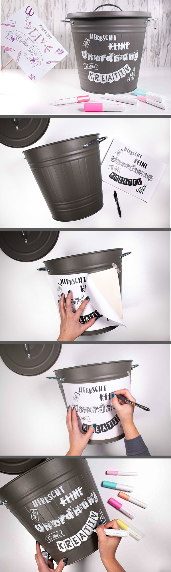 DIY Anleitung Upcyling Mülltonne mit Handlettering